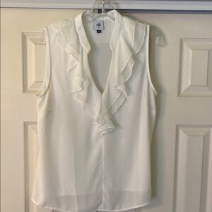 CAbi White Ruffle Sleeveless Top